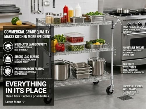 Heavy Duty 3 Tier Rolling Util - огляд і ціна Commercial Kitchen On Wheels